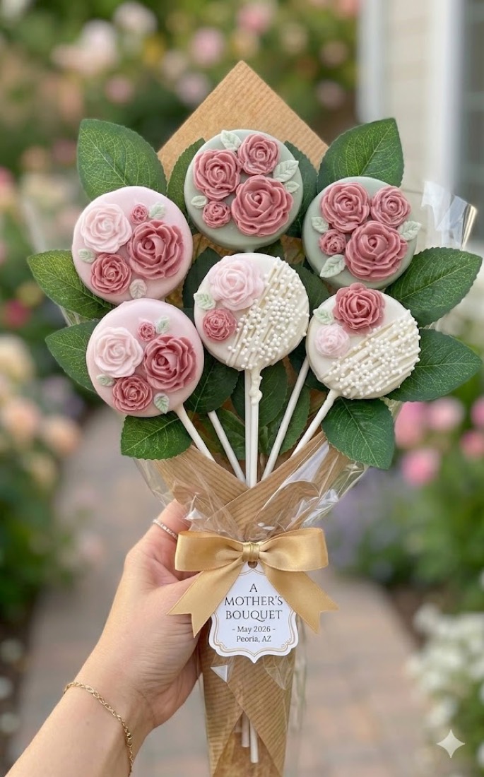 Floral rose cake pop bouquet in a gift wrap